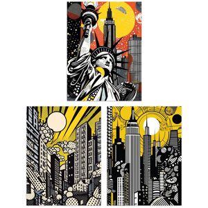Artery8 Set of 3 New York City Pop Art Cityscape Artwork Yellow Orange Statue of Liberty Skyscrapers Sunrise Unframed Wall Art Living Room Poster Yellow A4 Artery8 Set of 3 New York City Pop Art Cityscape Artwork Yellow Orange Statue of Liberty Skyscrapers Sunrise Unframed Wall Art Living Room Poster Yellow A4