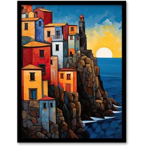 Artery8 Wall Art Print Cinque Terre Coastal Sunrise Acrylic Painting Italy Fishing Villages Riomaggiore Manarola Corniglia Vernazza & Monterosso Art Black W12" x H16" Artery8 Wall Art Print Cinque Terre Coastal Sunrise Acrylic Painting Italy Fishing Villages Riomaggiore Manarola Corniglia Vernazza & Monterosso Art Black W12" x H16"