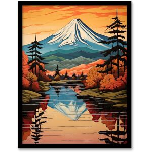 Artery8 Mount Fuji Reflecting In Lake Kawaguchi Waters Oil Painting Autumn In Japan Sacred Volcano Mountain Art Print Framed Poster Wall Decor Black W12" x H16" Artery8 Mount Fuji Reflecting In Lake Kawaguchi Waters Oil Painting Autumn In Japan Sacred Volcano Mountain Art Print Framed Poster Wall Decor Black W12" x H16"