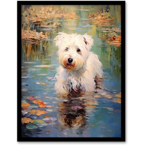 Artery8 Wall Art Print West Highland Terrier Autumn Lake Walk Claude Monet Style Dog Oil Painting Art Framed in Black Size: W12" x H16" Black W12" x H16" Artery8 Wall Art Print West Highland Terrier Autumn Lake Walk Claude Monet Style Dog Oil Painting Art Framed in Black Size: W12" x H16" Black W12" x H16"