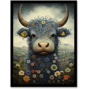 Artery8 Small Blue Highland Cow In Wildflower Meadow Fun Wee Blue Coo Artwork Art Print Framed Poster Wall Decor in Black Size: W12" x H16" Black W12" x H16" Artery8 Small Blue Highland Cow In Wildflower Meadow Fun Wee Blue Coo Artwork Art Print Framed Poster Wall Decor in Black Size: W12" x H16" Black W12" x H16"