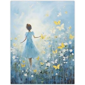 Artery8 Girl In Wildflower Meadow Oil Painting Soft Blue Yellow Butterflies Spring Landscape Unframed Wall Art Print Poster Home Decor Premium Multicolor W12" x H16" Artery8 Girl In Wildflower Meadow Oil Painting Soft Blue Yellow Butterflies Spring Landscape Unframed Wall Art Print Poster Home Decor Premium Multicolor W12" x H16"