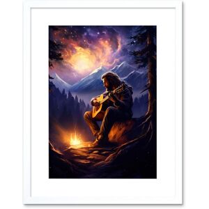 Artery8 Wall Art Print Playing Guitar By A Campfire Oil Painting Purple Orange Storm Brewing in Mountain Forest Landscape Artwork Framed 9X7 Inch White W7" x H9" Artery8 Wall Art Print Playing Guitar By A Campfire Oil Painting Purple Orange Storm Brewing in Mountain Forest Landscape Artwork Framed 9X7 Inch White W7" x H9"