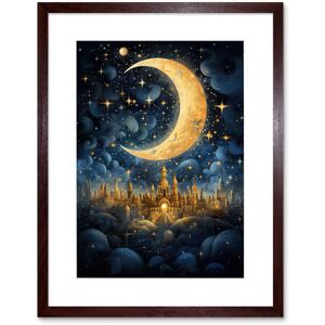 Artery8 Wall Art Print Golden City in the Clouds Surreal Artwork Blue Gold Crescent Moon Starry Night Fairytale Artwork Framed 9X7 Inch Brown W7" x H9" Artery8 Wall Art Print Golden City in the Clouds Surreal Artwork Blue Gold Crescent Moon Starry Night Fairytale Artwork Framed 9X7 Inch Brown W7" x H9"