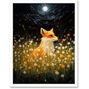 Artery8 Wall Art Print Watching the Fireflies Dance Happy Fox over a Wildflower Meadow Oil Painting Orange White Blue Full Moon Spring Night Dreamy White W12" x H16" Artery8 Wall Art Print Watching the Fireflies Dance Happy Fox over a Wildflower Meadow Oil Painting Orange White Blue Full Moon Spring Night Dreamy White W12" x H16"