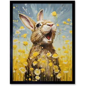 Artery8 Wall Art Print The Happy Bunny Rabbit Playing in a Field of Daisies Vibrant Oil Painting Kids Bedroom Blue Yellow Bright Summer Meadow Art Black W12" x H16" Artery8 Wall Art Print The Happy Bunny Rabbit Playing in a Field of Daisies Vibrant Oil Painting Kids Bedroom Blue Yellow Bright Summer Meadow Art Black W12" x H16"
