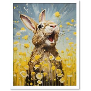 Artery8 Wall Art Print The Happy Bunny Rabbit Playing in a Field of Daisies Vibrant Oil Painting Kids Bedroom Blue Yellow Bright Summer Meadow Art White W12" x H16" Artery8 Wall Art Print The Happy Bunny Rabbit Playing in a Field of Daisies Vibrant Oil Painting Kids Bedroom Blue Yellow Bright Summer Meadow Art White W12" x H16"