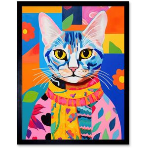 Artery8 Wall Art Print The Cat in the Caftan Artwork Bold Bright Vibrant Modern Folk Art Acrylic Painting Kids Floral Pattern Art Framed Black W12" x H16" Artery8 Wall Art Print The Cat in the Caftan Artwork Bold Bright Vibrant Modern Folk Art Acrylic Painting Kids Floral Pattern Art Framed Black W12" x H16"