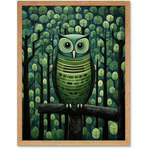 Artery8 Wall Art Print Sage Green Owl Perched in Geometric Forest Night Dusk Art Framed in Light Oak Size: W12" x H16" Light Oak W12" x H16" Artery8 Wall Art Print Sage Green Owl Perched in Geometric Forest Night Dusk Art Framed in Light Oak Size: W12" x H16" Light Oak W12" x H16"