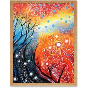 Artery8 Wall Art Print Contemporary Aboriginal Artwork in Blue & Orange Vibrant Abstract Forest Trees & Stars Art Framed Size: W12" x H16" Light Oak W12" x H16" Artery8 Wall Art Print Contemporary Aboriginal Artwork in Blue & Orange Vibrant Abstract Forest Trees & Stars Art Framed Size: W12" x H16" Light Oak W12" x H16"