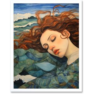 Artery8 Wall Art Print Dreaming of the Sea Woman Sleeping Egon Schiele Style Watercolour Painting Amber Blue Wave Patterns Art Framed White W12" x H16" Artery8 Wall Art Print Dreaming of the Sea Woman Sleeping Egon Schiele Style Watercolour Painting Amber Blue Wave Patterns Art Framed White W12" x H16"