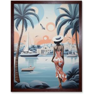 Artery8 Wall Art Print French Riviera Palm Tree Coastline Boats Stylised Artwork Teal Coral Pink Woman Cote d'Azur Nice Coastal Landscape Art Framed Brown W12" x H16" Artery8 Wall Art Print French Riviera Palm Tree Coastline Boats Stylised Artwork Teal Coral Pink Woman Cote d'Azur Nice Coastal Landscape Art Framed Brown W12" x H16"