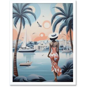 Artery8 Wall Art Print French Riviera Palm Tree Coastline Boats Stylised Artwork Teal Coral Pink Woman Cote d'Azur Nice Coastal Landscape Art Framed White W12" x H16" Artery8 Wall Art Print French Riviera Palm Tree Coastline Boats Stylised Artwork Teal Coral Pink Woman Cote d'Azur Nice Coastal Landscape Art Framed White W12" x H16"