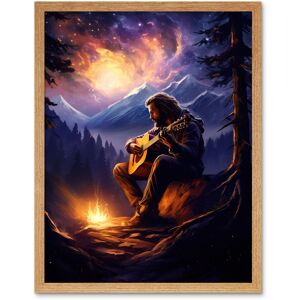 Artery8 Wall Art Print Playing Guitar By A Campfire Oil Painting Purple Orange Storm Brewing in Mountain Forest Landscape Art Framed Light Oak W12" x H16" Artery8 Wall Art Print Playing Guitar By A Campfire Oil Painting Purple Orange Storm Brewing in Mountain Forest Landscape Art Framed Light Oak W12" x H16"