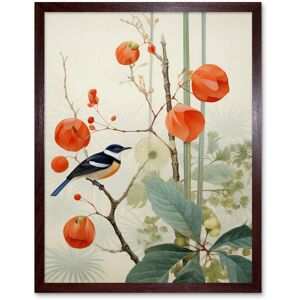 Artery8 Wall Art Print Small Bird on Blooming Tree Branch Botanical Artwork Red Teal Nature Study Audubon Style Art Framed Size: W12" x H16" Brown W12" x H16" Artery8 Wall Art Print Small Bird on Blooming Tree Branch Botanical Artwork Red Teal Nature Study Audubon Style Art Framed Size: W12" x H16" Brown W12" x H16"