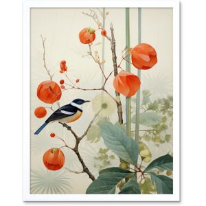Artery8 Wall Art Print Small Bird on Blooming Tree Branch Botanical Artwork Red Teal Nature Study Audubon Style Art Framed Size: W12" x H16" White W12" x H16" Artery8 Wall Art Print Small Bird on Blooming Tree Branch Botanical Artwork Red Teal Nature Study Audubon Style Art Framed Size: W12" x H16" White W12" x H16"