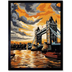 Artery8 Wall Art Print London Tower Bridge Dramatic Sunset Sky Artwork Orange Grey River Thames Riverboat England Clouds Art Framed Black W12" x H16" Artery8 Wall Art Print London Tower Bridge Dramatic Sunset Sky Artwork Orange Grey River Thames Riverboat England Clouds Art Framed Black W12" x H16"