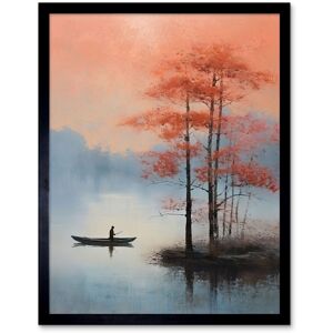 Artery8 Wall Art Print Canoe Boat on Misty Lake Oil Painting Landscape Blue Pink Blossom Tree Early Morning Art Framed in Black Size: W12" x H16" Black W12" x H16" Artery8 Wall Art Print Canoe Boat on Misty Lake Oil Painting Landscape Blue Pink Blossom Tree Early Morning Art Framed in Black Size: W12" x H16" Black W12" x H16"