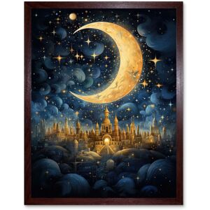 Artery8 Wall Art Print Golden City in the Clouds Surreal Artwork Blue Gold Crescent Moon Starry Night Fairytale Art Framed Size: W12" x H16" Brown W12" x H16" Artery8 Wall Art Print Golden City in the Clouds Surreal Artwork Blue Gold Crescent Moon Starry Night Fairytale Art Framed Size: W12" x H16" Brown W12" x H16"