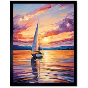 Artery8 Wall Art Print Sunset Sailing Vibrant Oil Painting Orange Purple Blue Bathroom Artwork Sail Boat Seascape Art Framed Size: W12" x H16" Black W12" x H16" Artery8 Wall Art Print Sunset Sailing Vibrant Oil Painting Orange Purple Blue Bathroom Artwork Sail Boat Seascape Art Framed Size: W12" x H16" Black W12" x H16"