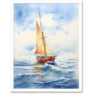 Artery8 Wall Art Print Orange Sailing Boat Watercolour Painting Bathroom Artwork Sail at Sea Seascape Art Framed in White Size: W12" x H16" White W12" x H16" Artery8 Wall Art Print Orange Sailing Boat Watercolour Painting Bathroom Artwork Sail at Sea Seascape Art Framed in White Size: W12" x H16" White W12" x H16"
