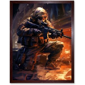 Artery8 Wall Art Print Army Warfare Desert Sniper Explosion Flames Oil Painting Soldier Action Scene Art Framed in Brown Size: W12" x H16" Brown W12" x H16" Artery8 Wall Art Print Army Warfare Desert Sniper Explosion Flames Oil Painting Soldier Action Scene Art Framed in Brown Size: W12" x H16" Brown W12" x H16"