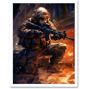 Artery8 Wall Art Print Army Warfare Desert Sniper Explosion Flames Oil Painting Soldier Action Scene Art Framed in White Size: W12" x H16" White W12" x H16" Artery8 Wall Art Print Army Warfare Desert Sniper Explosion Flames Oil Painting Soldier Action Scene Art Framed in White Size: W12" x H16" White W12" x H16"