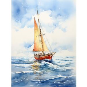 Artery8 Wall Art Print Orange Sailing Boat Watercolour Painting Bathroom Artwork Sail at Sea Seascape Poster in Blue Size: W12" x H16" Blue W12" x H16" Artery8 Wall Art Print Orange Sailing Boat Watercolour Painting Bathroom Artwork Sail at Sea Seascape Poster in Blue Size: W12" x H16" Blue W12" x H16"