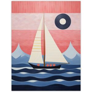 Wee Blue Coo Wall Art Print Setting Sail Sailboat in Mountain Coastal Landscape Geometric Coral Pink Blue Oil Painting Poster Size: W24" x H32" Pink W24" x H32" Wee Blue Coo Wall Art Print Setting Sail Sailboat in Mountain Coastal Landscape Geometric Coral Pink Blue Oil Painting Poster Size: W24" x H32" Pink W24" x H32"