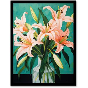 Wee Blue Coo Wall Art Print Peach Lilies Oil Painting Teal Green Pink Flowers in Glass Vase Colourful Art Framed Size: W12" x H16" Teal W12" x H16" Wee Blue Coo Wall Art Print Peach Lilies Oil Painting Teal Green Pink Flowers in Glass Vase Colourful Art Framed Size: W12" x H16" Teal W12" x H16"