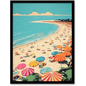 Wee Blue Coo Wall Art Print Sun Sand Sea Cove Busy Beach Coastal Landscape Aqua Orange Pink Bright Painting Art Framed in Blue Size: W12" x H16" Blue W12" x H16" Wee Blue Coo Wall Art Print Sun Sand Sea Cove Busy Beach Coastal Landscape Aqua Orange Pink Bright Painting Art Framed in Blue Size: W12" x H16" Blue W12" x H16"