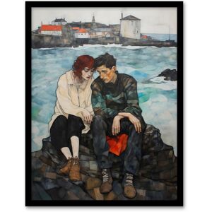 Wee Blue Coo Wall Art Print The Heart To Heart Egon Schiele Style Couple Sitting in Coastal Landscape Blue Grey Red Oil Painting Art Framed Blue W12" x H16" Wee Blue Coo Wall Art Print The Heart To Heart Egon Schiele Style Couple Sitting in Coastal Landscape Blue Grey Red Oil Painting Art Framed Blue W12" x H16"