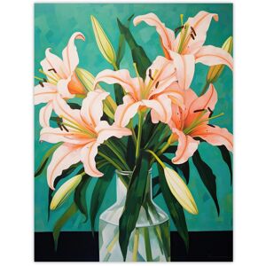 Wee Blue Coo Wall Art Print Peach Lilies Oil Painting Teal Green Pink Flowers in Glass Vase Colourful Poster Size: W12" x H16" Teal W12" x H16" Wee Blue Coo Wall Art Print Peach Lilies Oil Painting Teal Green Pink Flowers in Glass Vase Colourful Poster Size: W12" x H16" Teal W12" x H16"