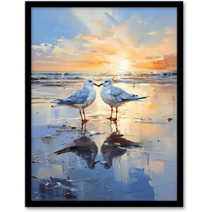 Artery8 Wall Art Print Seagull Bird Couple Beach Sunset Painting Coastal Landscape Framed Art in Blue Size: W12" x H16" Blue W12" x H16" Artery8 Wall Art Print Seagull Bird Couple Beach Sunset Painting Coastal Landscape Framed Art in Blue Size: W12" x H16" Blue W12" x H16"