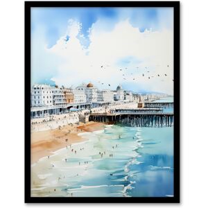 Artery8 Wall Art Print Brighton Beach Watercolour Busy Promenade Coastal Framed in Blue Size: W12" x H16" Blue W12" x H16" Artery8 Wall Art Print Brighton Beach Watercolour Busy Promenade Coastal Framed in Blue Size: W12" x H16" Blue W12" x H16"