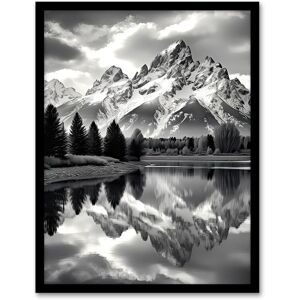 Artery8 Wall Art Print Grand Teton Reflected in Snake River Black & White Framed in Grey Size: W12" x H16" Grey W12" x H16" Artery8 Wall Art Print Grand Teton Reflected in Snake River Black & White Framed in Grey Size: W12" x H16" Grey W12" x H16"