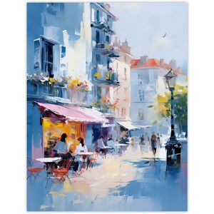 Artery8 Wall Art Print Cafe Street in Paris Abstract Oil Painting Elegant Artwork Poster in Blue Size: W12" x H16" Blue W12" x H16" Artery8 Wall Art Print Cafe Street in Paris Abstract Oil Painting Elegant Artwork Poster in Blue Size: W12" x H16" Blue W12" x H16"