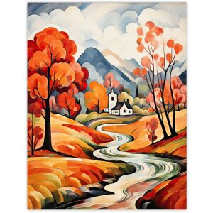 Artery8 Wall Art Print Autumn Countryside Landscape Painting River Village Poster in Orange Size: W12" x H16" Orange W12" x H16" Artery8 Wall Art Print Autumn Countryside Landscape Painting River Village Poster in Orange Size: W12" x H16" Orange W12" x H16"