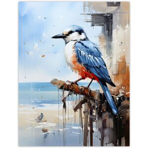 Artery8 Wall Art Print Bird by the Beach Kingfisher Portrait Oil Painting Poster Picture in Blue Size: W12" x H16" Blue W12" x H16" Artery8 Wall Art Print Bird by the Beach Kingfisher Portrait Oil Painting Poster Picture in Blue Size: W12" x H16" Blue W12" x H16"
