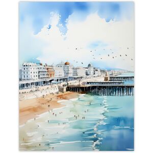 Artery8 Wall Art Print Brighton Beach Watercolour Busy Promenade Coastal Poster Picture in Blue Size: W12" x H16" Blue W12" x H16" Artery8 Wall Art Print Brighton Beach Watercolour Busy Promenade Coastal Poster Picture in Blue Size: W12" x H16" Blue W12" x H16"