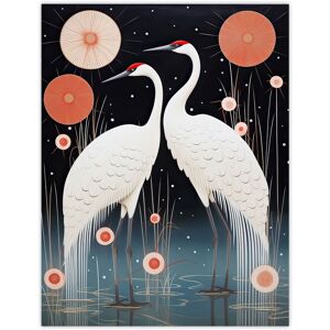 Artery8 Wall Art Print Japanese Cranes Oil Painting Pink Blue White Birds & Abstract Flowers Surreal Lake Landscape at Night Poster Black W24" x H32" Artery8 Wall Art Print Japanese Cranes Oil Painting Pink Blue White Birds & Abstract Flowers Surreal Lake Landscape at Night Poster Black W24" x H32"