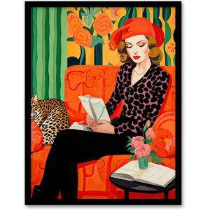 Artery8 Wall Art Print Retro Chic Oil Painting Orange Green Lounge Portrait Woman & Leopard on Couch Artwork Framed Size: W12" x H16" Orange W12" x H16" Artery8 Wall Art Print Retro Chic Oil Painting Orange Green Lounge Portrait Woman & Leopard on Couch Artwork Framed Size: W12" x H16" Orange W12" x H16"