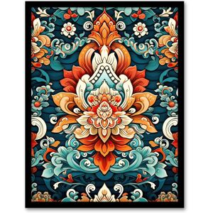 Artery8 Wall Art Print Hindu Floral Pattern Close Up Detail Ornate Design in Amber & Blue Artwork Framed Size: W12" x H16" Multicolor W12" x H16" Artery8 Wall Art Print Hindu Floral Pattern Close Up Detail Ornate Design in Amber & Blue Artwork Framed Size: W12" x H16" Multicolor W12" x H16"