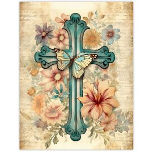 Artery8 Wall Art Print Flowery Cross Upcycle Watercolour Painting Pastel Colour Flower Blooms & Butterfly Poster in Beige Size: W12" x H16" Beige W12" x H16" Artery8 Wall Art Print Flowery Cross Upcycle Watercolour Painting Pastel Colour Flower Blooms & Butterfly Poster in Beige Size: W12" x H16" Beige W12" x H16"