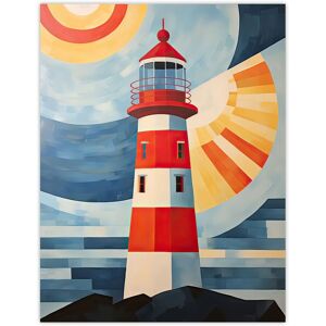 Artery8 Wall Art Print Abstract Geometric Lighthouse Oil Painting Red Orange Blue Colour Gradient Sun Rays Reflecting on Lens Poster Blue W12" x H16" Artery8 Wall Art Print Abstract Geometric Lighthouse Oil Painting Red Orange Blue Colour Gradient Sun Rays Reflecting on Lens Poster Blue W12" x H16"