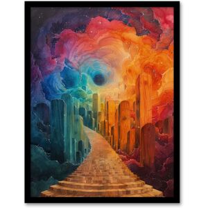 Artery8 Wall Art Print Rainbow Cloud Portal Heaven Stairway Fantasy Art Framed Poster in Black Size: W12" x H16" Black W12" x H16" Artery8 Wall Art Print Rainbow Cloud Portal Heaven Stairway Fantasy Art Framed Poster in Black Size: W12" x H16" Black W12" x H16"