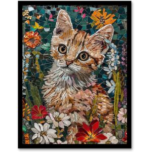 Artery8 Wall Art Print Cute Kitten in Flower Field Cat Lover Mosaic Art Framed Poster in Black Size: W12" x H16" Black W12" x H16" Artery8 Wall Art Print Cute Kitten in Flower Field Cat Lover Mosaic Art Framed Poster in Black Size: W12" x H16" Black W12" x H16"