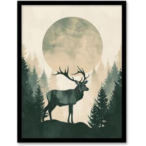 Artery8 Wall Art Print Full Moon Forest Hill Stag Grey Green Design Art Framed Poster in Black Size: W12" x H16" Black W12" x H16" Artery8 Wall Art Print Full Moon Forest Hill Stag Grey Green Design Art Framed Poster in Black Size: W12" x H16" Black W12" x H16"
