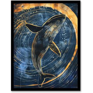 Artery8 Wall Art Print Whale Gold Blue Water Surface Ripple Painting Art Framed Poster in Black Size: W12" x H16" Black W12" x H16" Artery8 Wall Art Print Whale Gold Blue Water Surface Ripple Painting Art Framed Poster in Black Size: W12" x H16" Black W12" x H16"