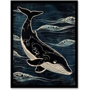 Artery8 Wall Art Print Whale & Ocean Waves Pattern Woodcut Painting Art Framed Poster in Black Size: W12" x H16" Black W12" x H16" Artery8 Wall Art Print Whale & Ocean Waves Pattern Woodcut Painting Art Framed Poster in Black Size: W12" x H16" Black W12" x H16"